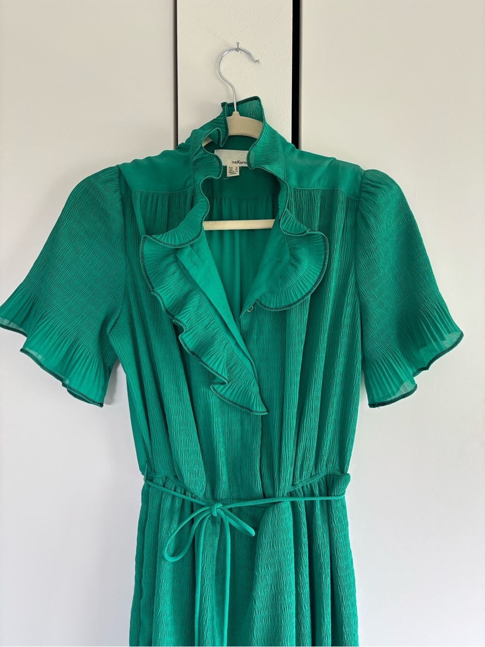 Green Ruffle-Front Women's Dress - Picture 2 of 5
